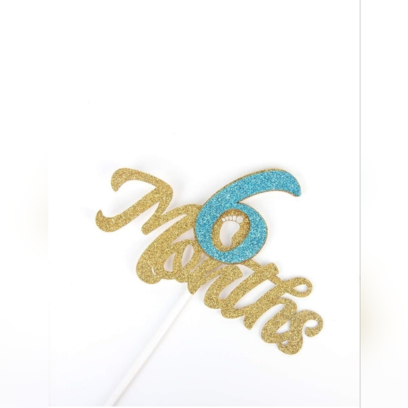 Gold Glitter 6 Months Cake Topper - Half Year Cake Topper, 1/2 Birthday Cake Top - Picture 4 of 6